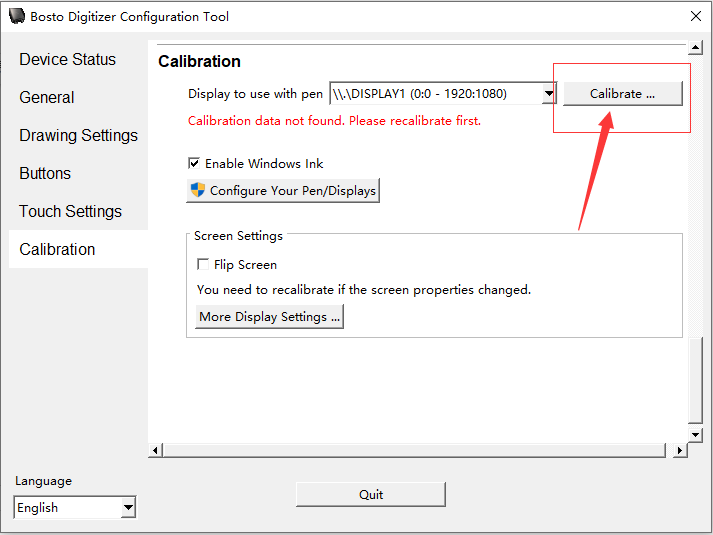 Open the driver and find calibration function