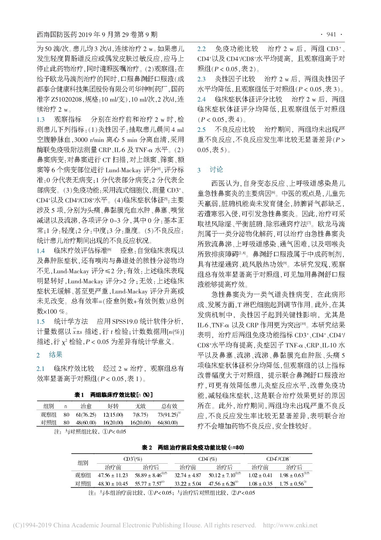 鼻渊舒口服液联合欧龙马滴剂治疗儿童急性鼻窦炎的疗效_杨和强