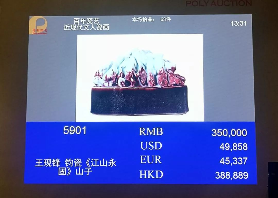 中国钧瓷工艺大师王现锋《钧瓷江山永固山子》以40.25万元成交! 中国钧瓷工艺大师王现锋《钧瓷江山永固山子》以40.25万元成交!