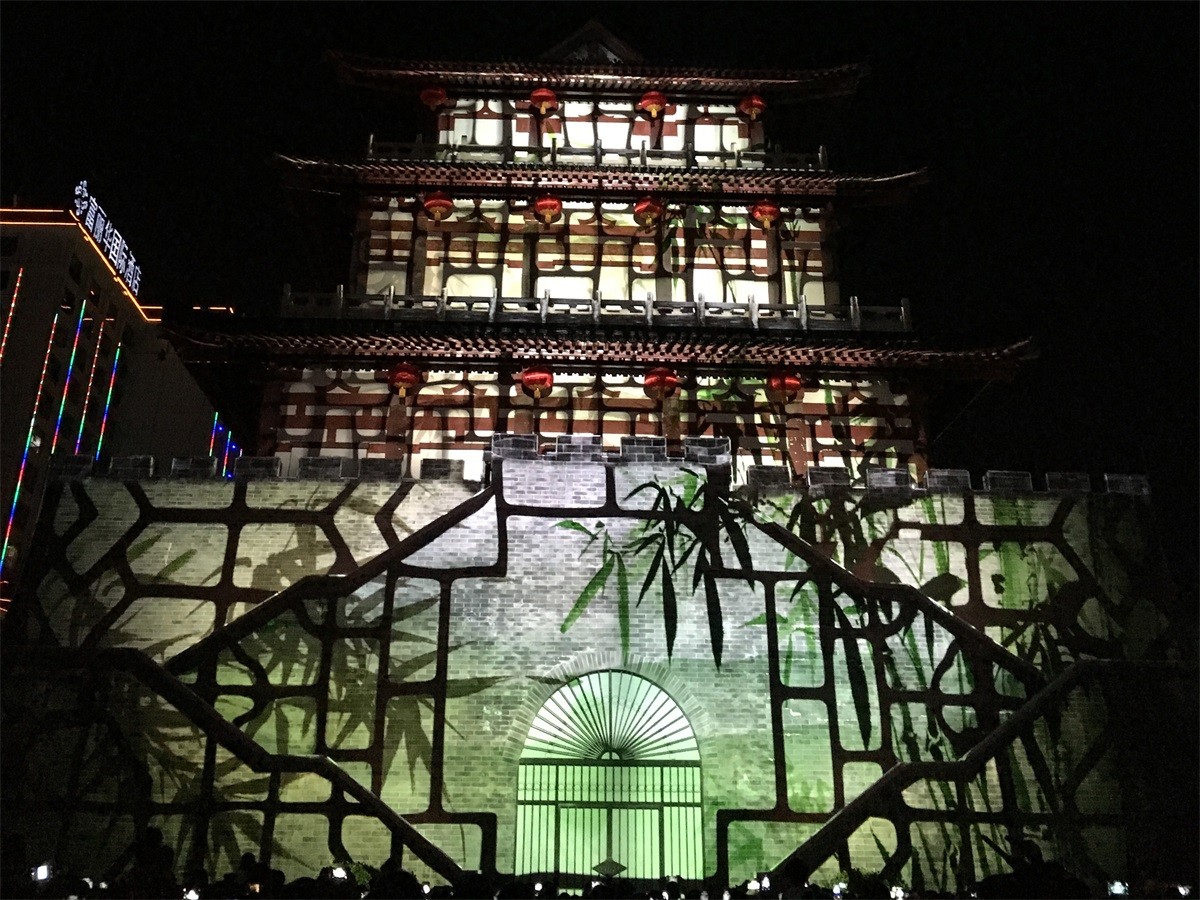 陕西商洛丹鹤楼广场投影秀