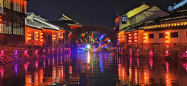 烟雨江南，魅力南浔，赢康参与南浔古镇夜游投影