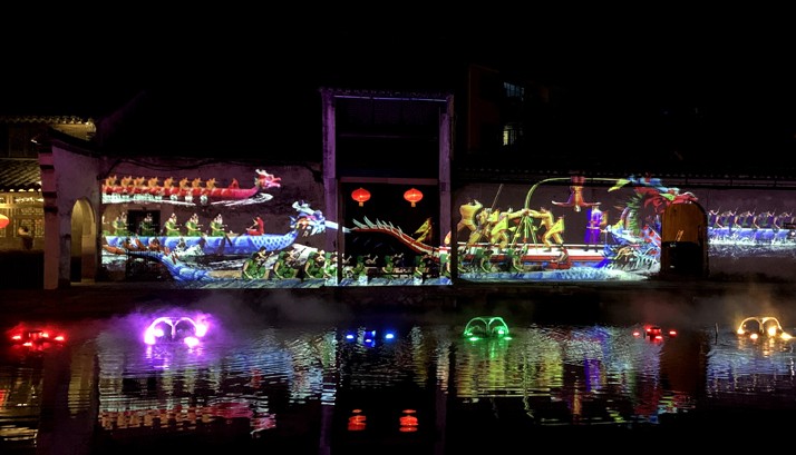 烟雨江南，魅力南浔，赢康参与南浔古镇夜游投影