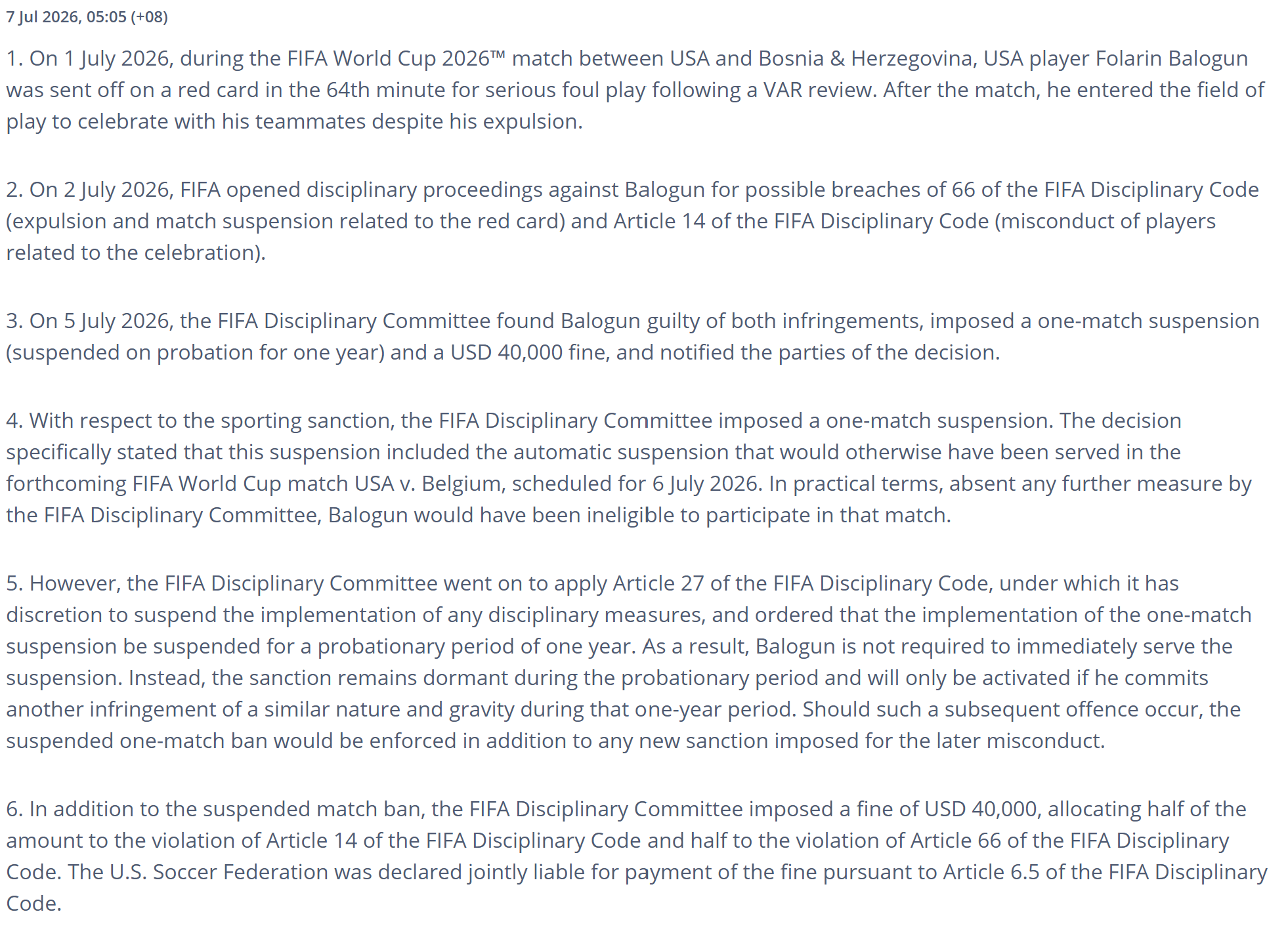 FIFA | 红牌为何也能“缓刑”？从世界杯裁决风波看跨国规则的自由裁量权